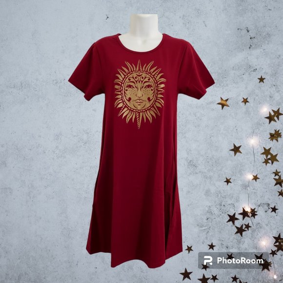 SALE! NWT Celestial Sun Art T-Shirt Dress Plus Size Available - Picture 1 of 7